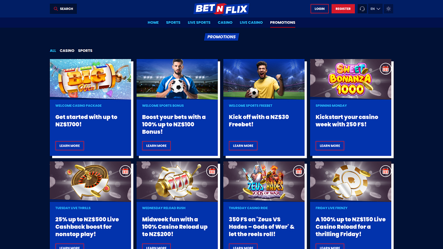 Promociones de escritorio de BetNFlix