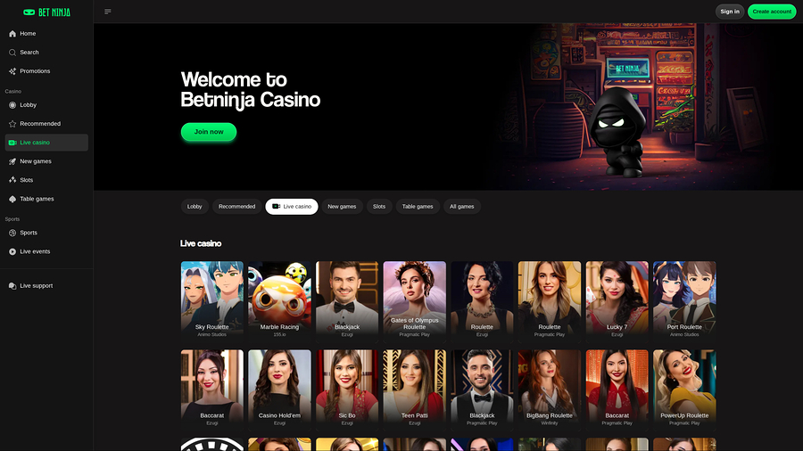 Betninja Casino Desktop Live Dealer