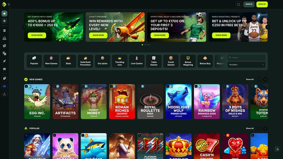 Página principal del casino BetNjet