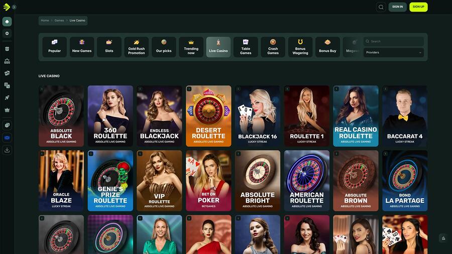 Página de crupier en vivo del casino BetNjet