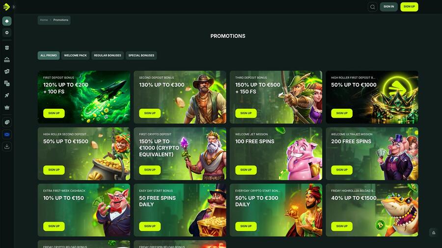 Página de promociones de BetNjet Casino
