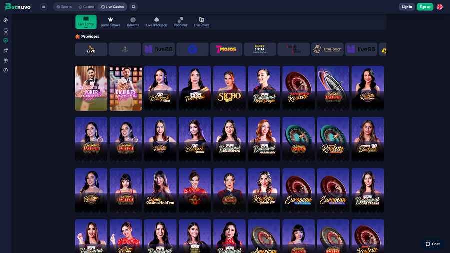 BetNuvo Casino Desktop Live Dealer