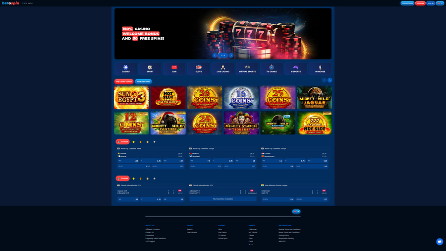BetOspin Casino Desktop Homepage