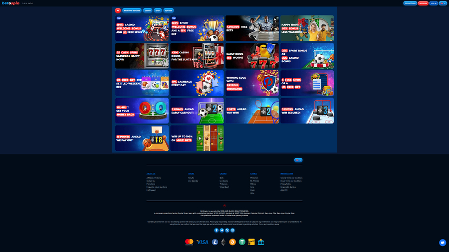 BetOspin Casino Desktop Promotions