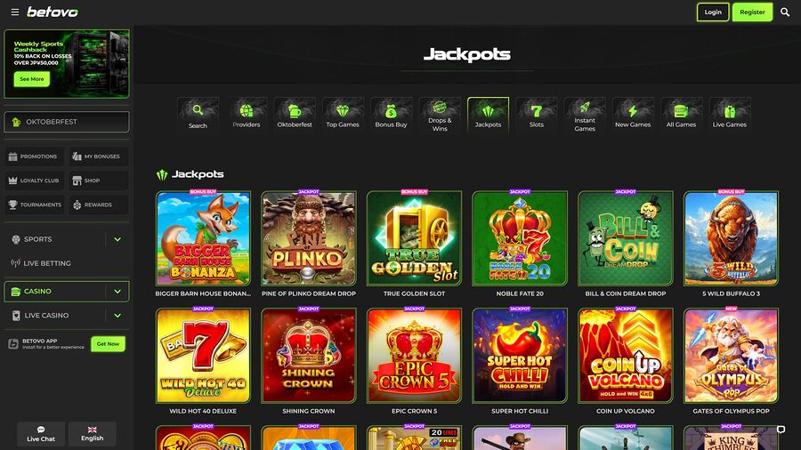 Jackpot de escritorio del casino Betovo