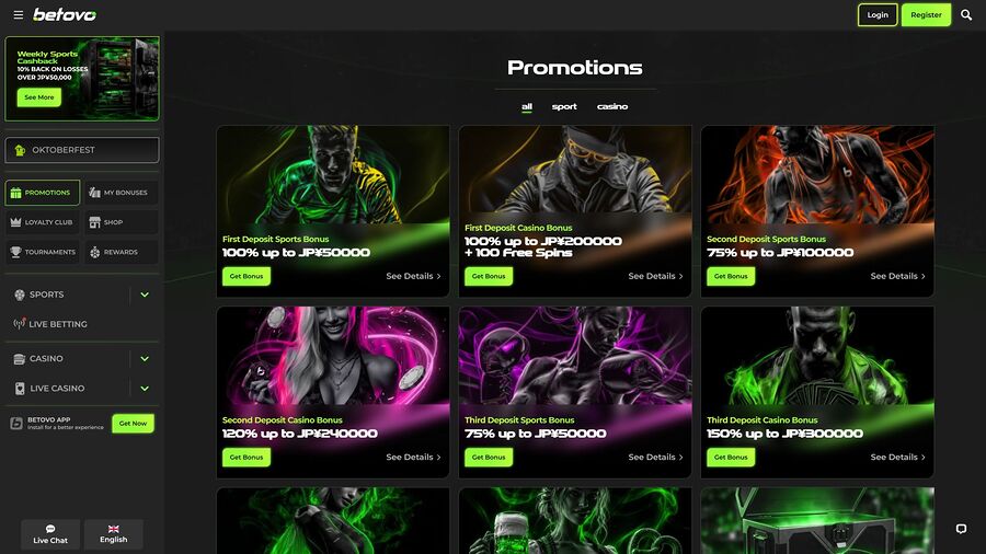 Promociones de escritorio de Betovo Casino
