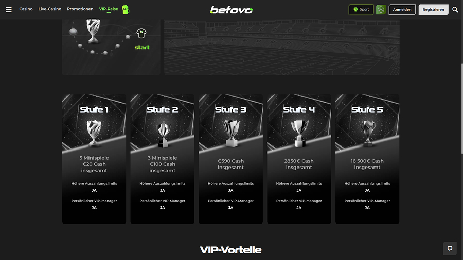 Programa VIP de Betovo Casino para escritorio