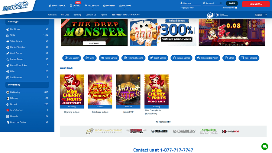 BetPhoenix Casino Desktop Jackpot