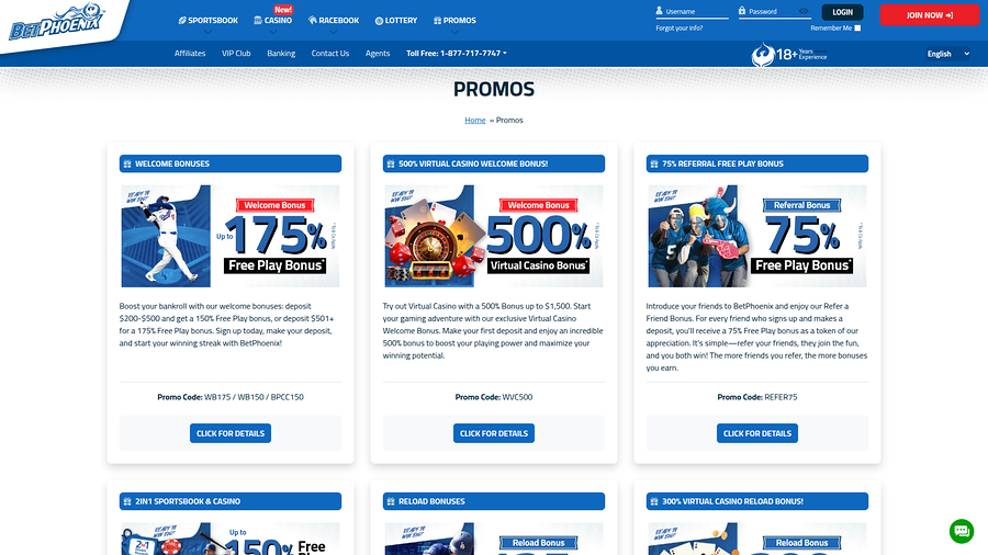 BetPhoenix Casino Desktop Promotions