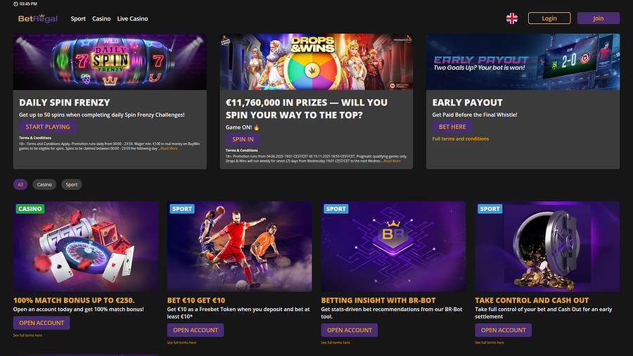 BetRegal Casino Desktop Promotions