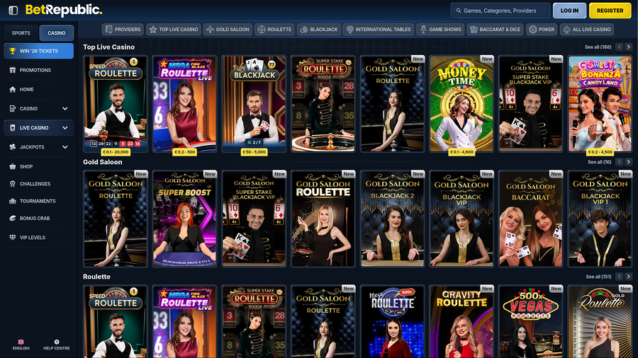 Casino BetRepublic con crupier en vivo