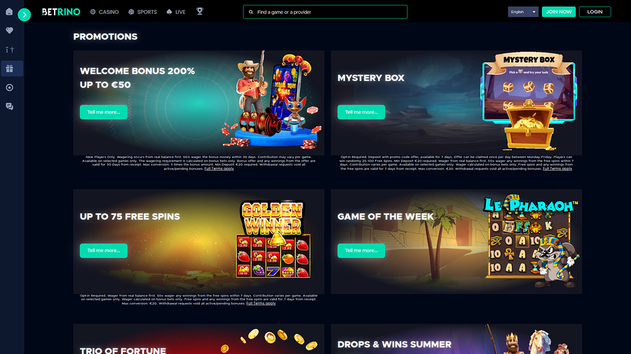 Betrino Casino Desktop Promotions