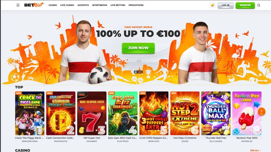 Captura de pantalla de la página principal del casino BetRiot