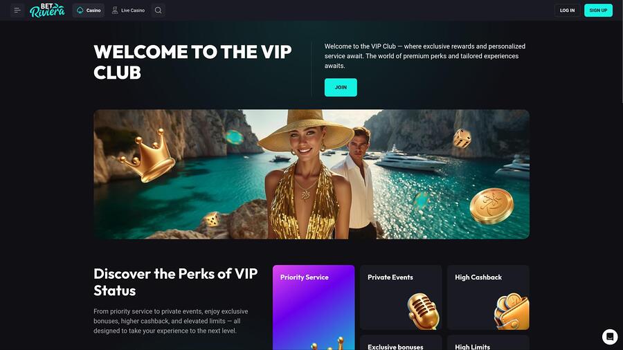 Página VIP del Casino BetRiviera