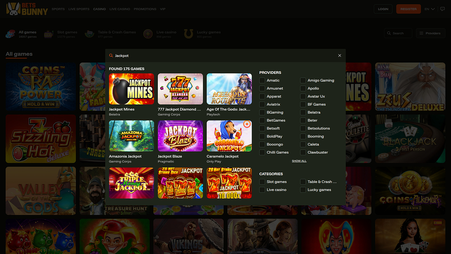 Bets Bunny Casino Desktop Jackpot