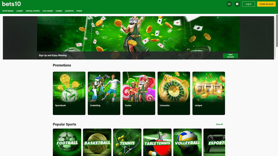 Bets10 Desktop Homepage