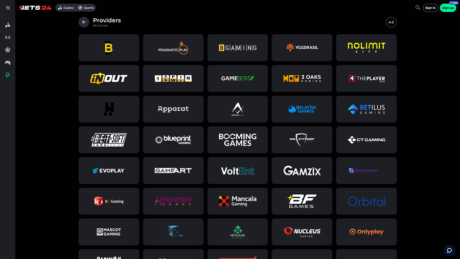 Bets24 Casino Desktop Game Developers