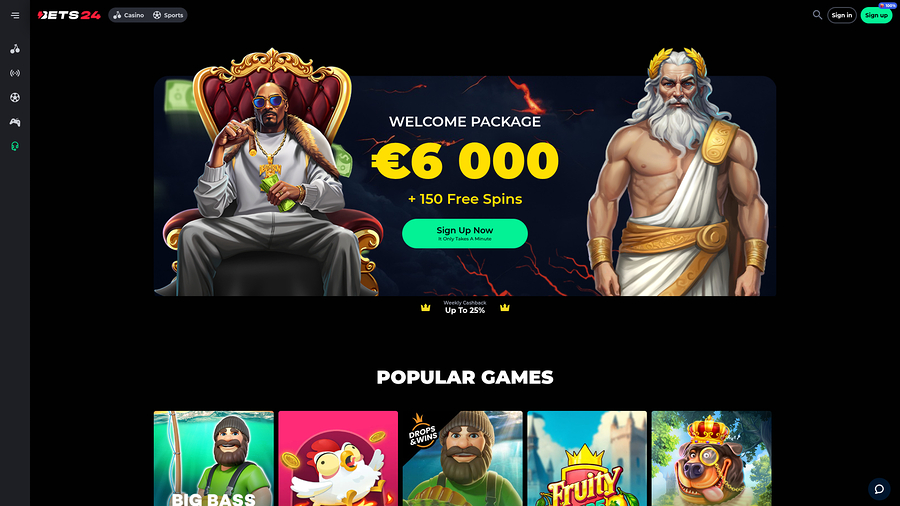 Bets24 Casino Desktop Homepage