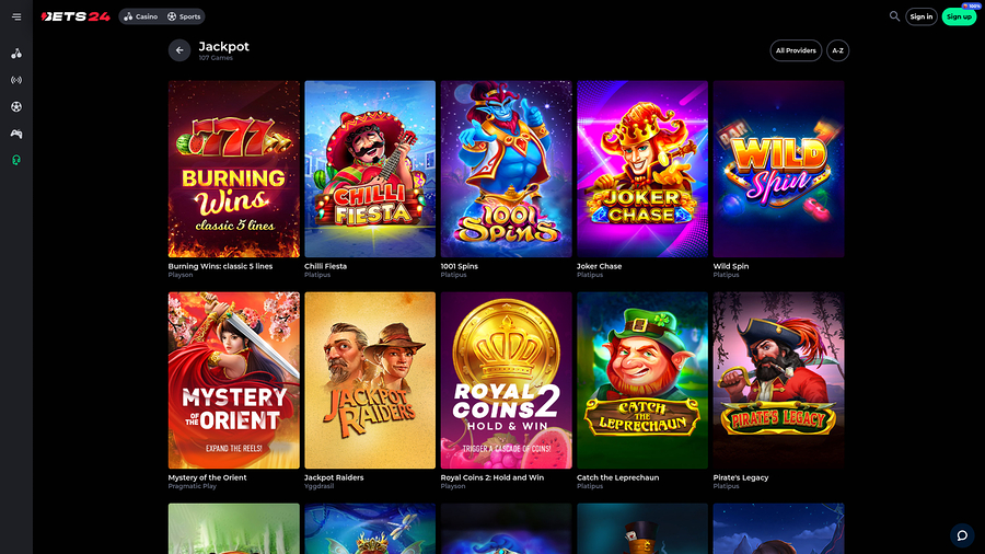 Bets24 Casino Desktop Jackpot
