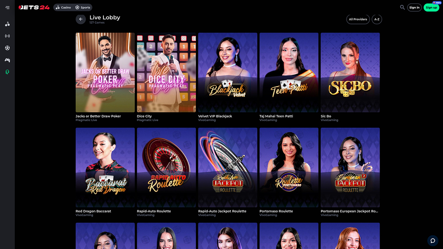 Bets24 Casino Desktop Live Dealer