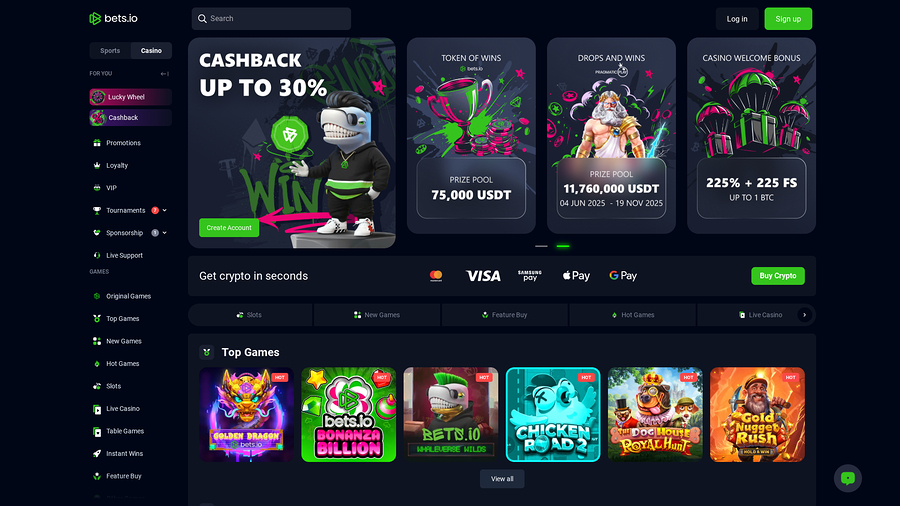Bets.io Casino Desktop Homepage