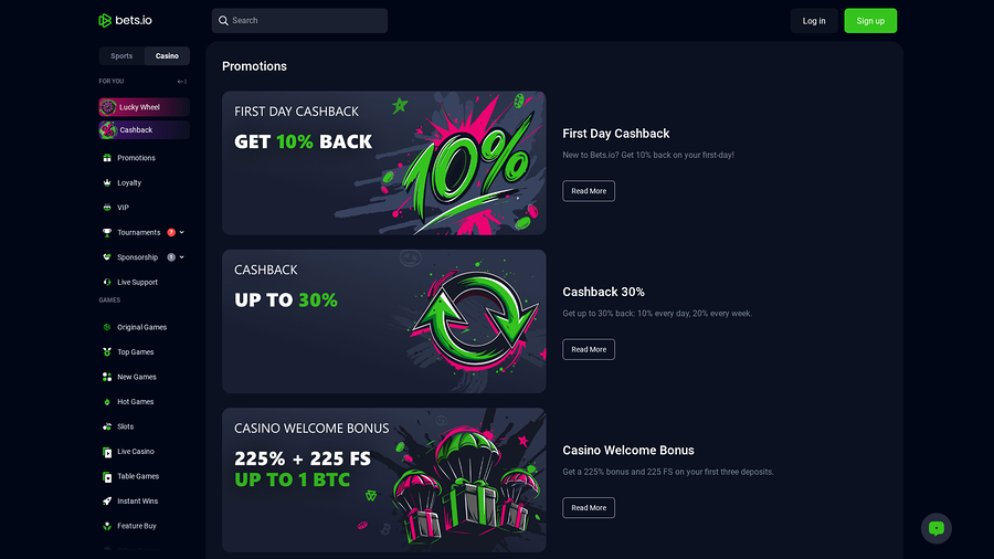 Bets.io Casino Desktop Promotions