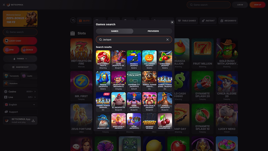 Betsomnia Desktop Jackpot