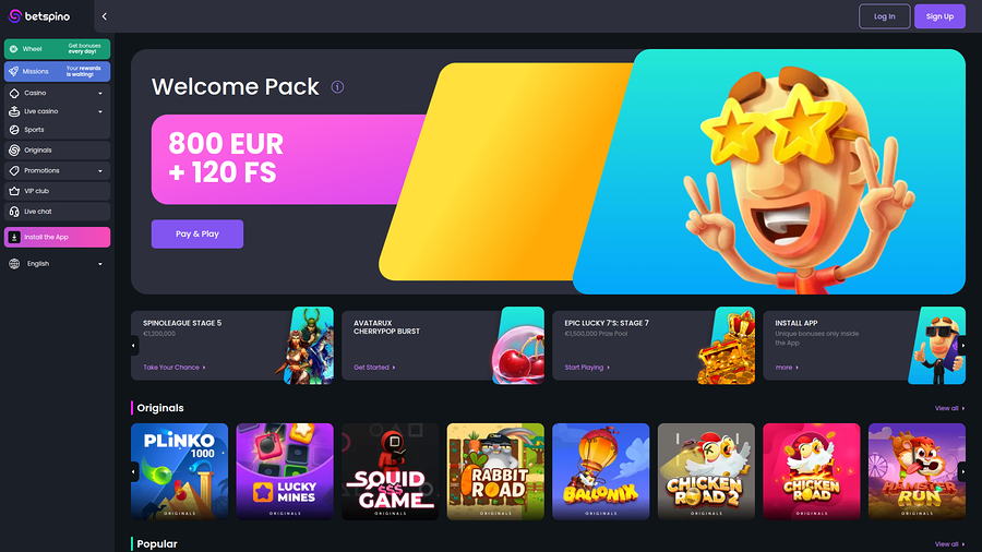 Betspino Desktop Homepage