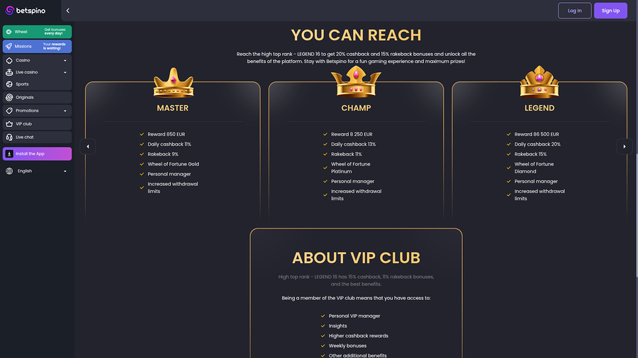 Betspino Desktop VIP Program