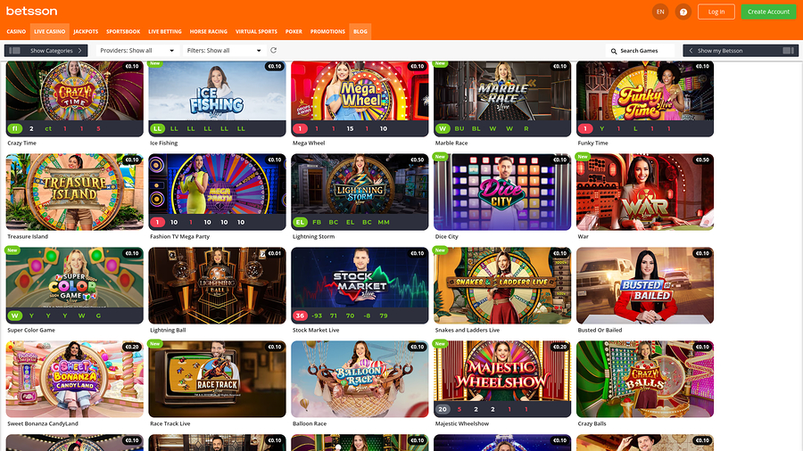 Betsson Casino Desktop Live Dealer