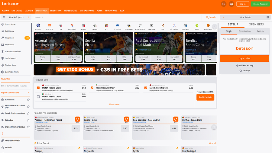Betsson Casino Desktop Sports