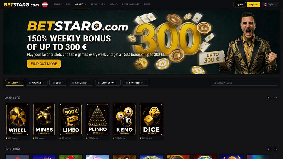 BetStaro Casino homepage