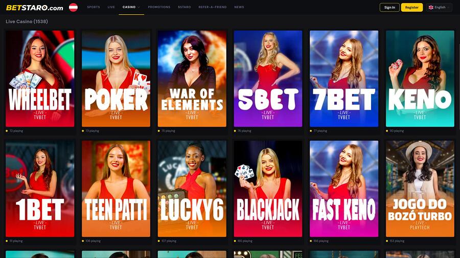 BetStaro Casino live dealer page
