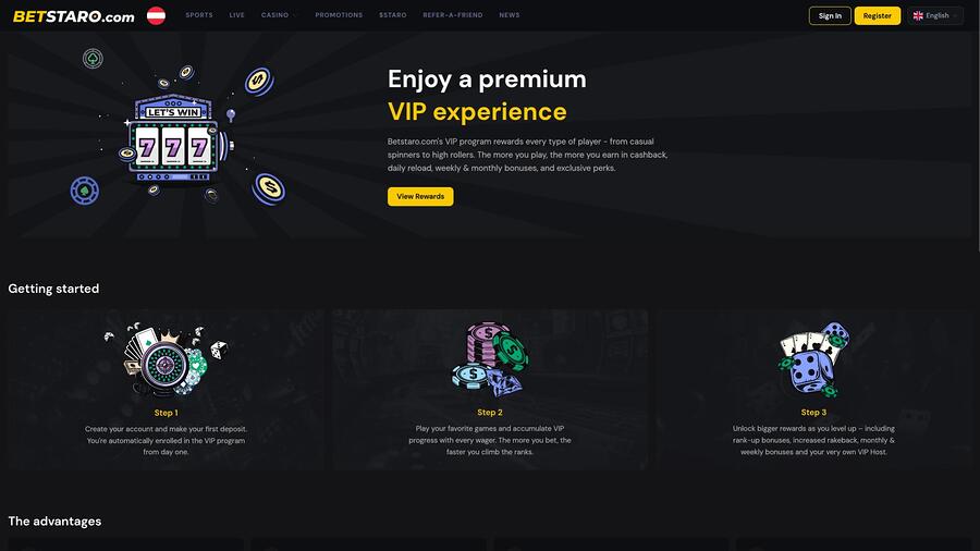 BetStaro Casino VIP page