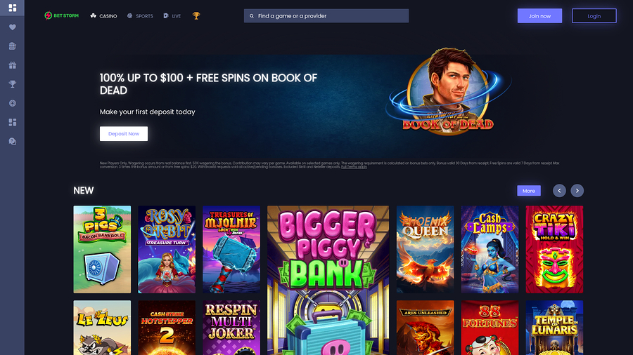 BetStorm Casino Desktop Homepage