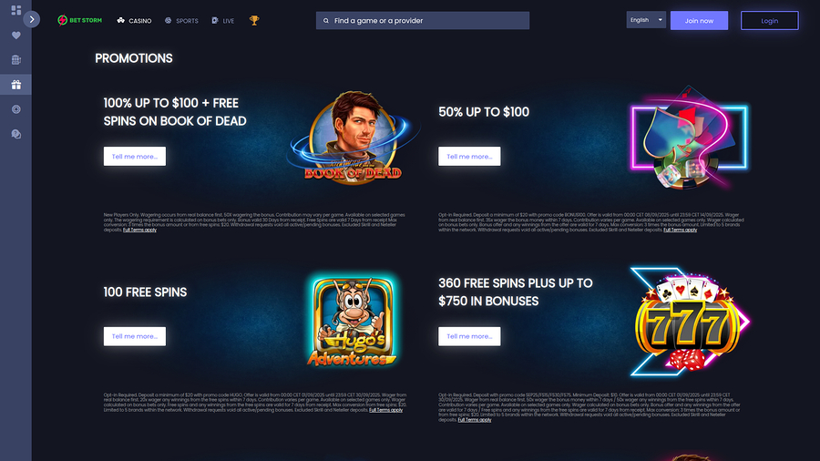 BetStorm Casino Desktop Promotions