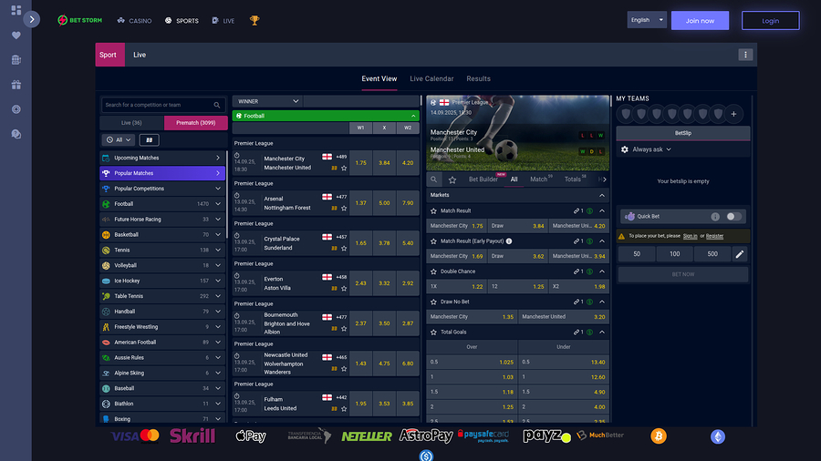 BetStorm Casino Desktop Sports