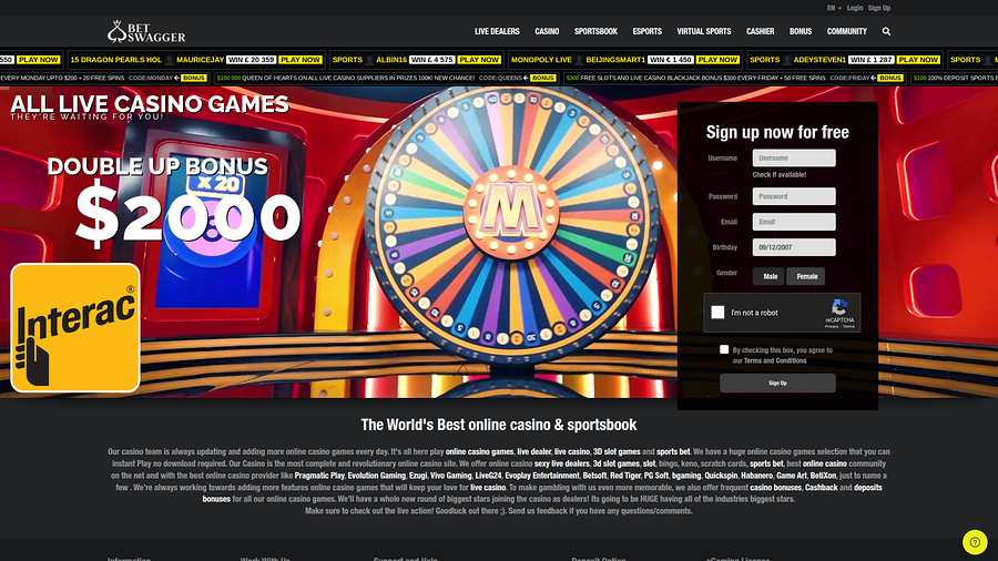BetSwagger Casino Desktop Homepage