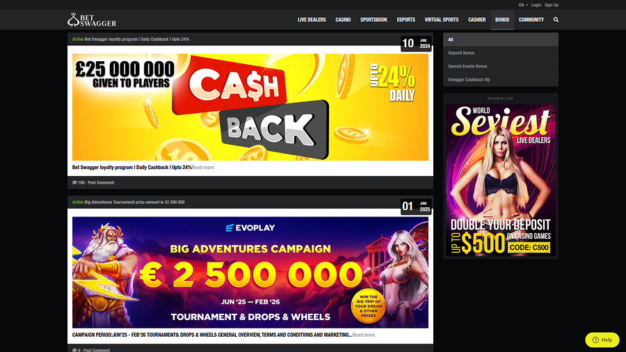 BetSwagger Casino Desktop Promotions