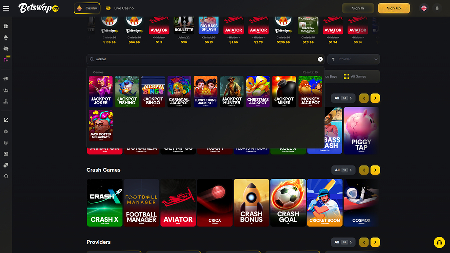 Betswap.gg Casino Desktop Jackpot