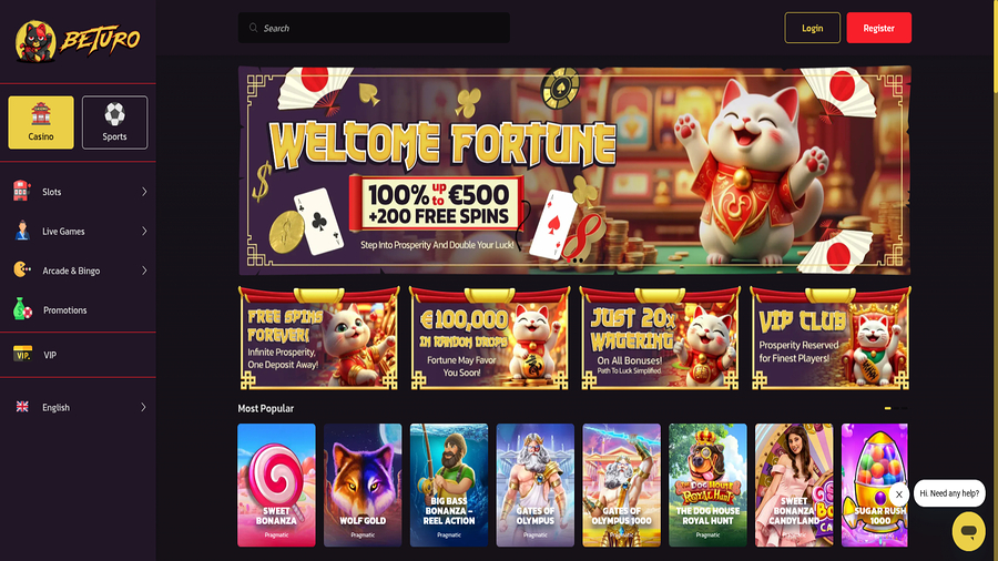 Homepage screenshot of Beturo Casino for Desktop