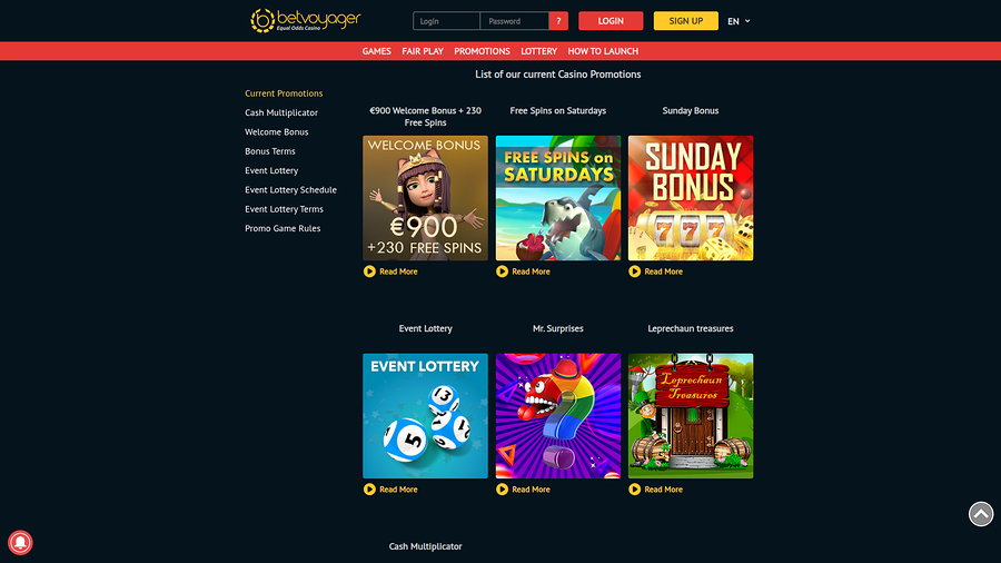 Betvoyager Casino Desktop Promotions