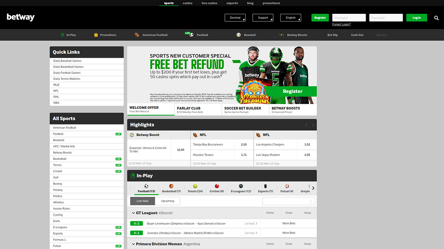 Betway Casino Desktop Sports