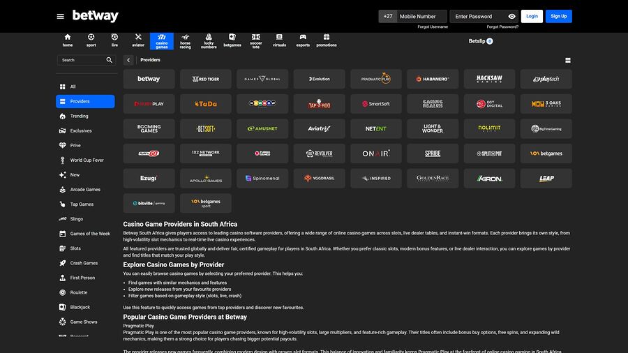 Desarrolladores de juegos de escritorio para Betway Casino
