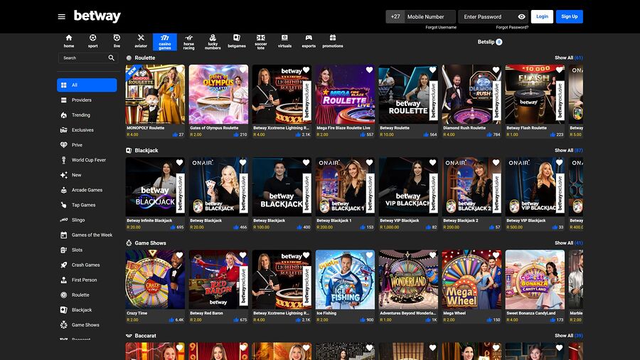 Crupier en vivo de escritorio de Betway Casino