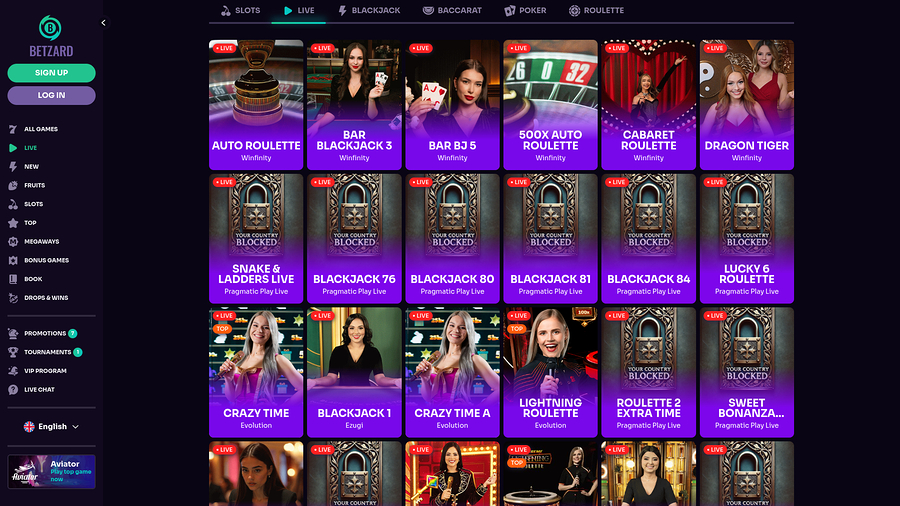 Betzard Casino Desktop Live Dealer
