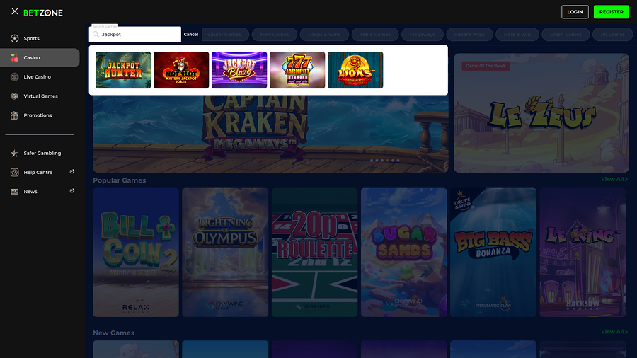 Betzone Casino Desktop Jackpot