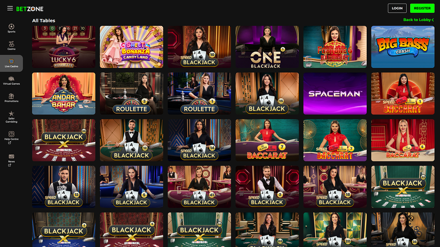 Betzone Casino Desktop Live Dealer