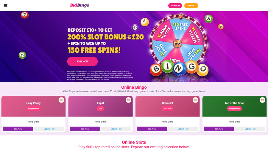 Bidbingo Casino Desktop Homepage