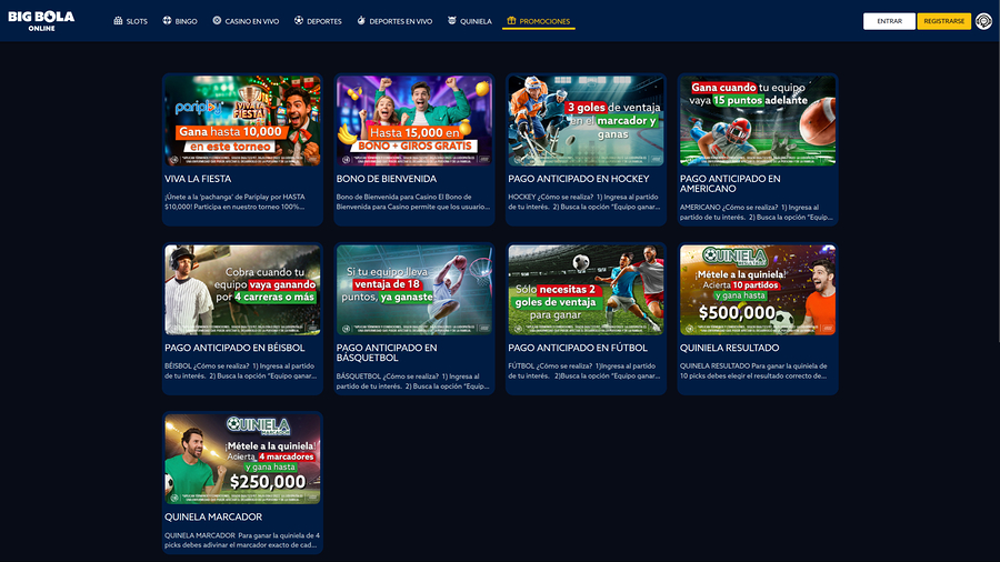 Big Bola Casino Desktop Promotions